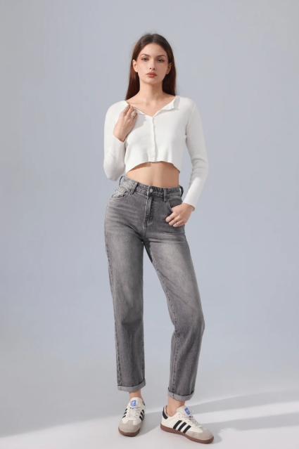 Jean Sarah John Mom Fit Gris