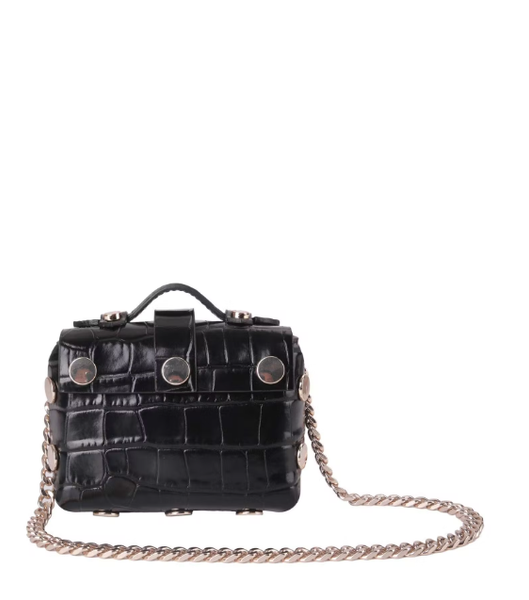 Mini-sac TINY en cuir embossé croco XXS - NOIR