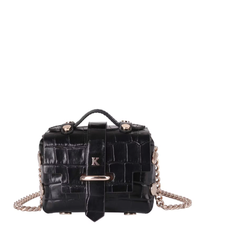 Mini-sac TINY en cuir embossé croco XXS - NOIR